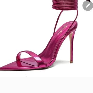Genshuo Pink Mettalic Ankle Wrap  Stiletto Heels